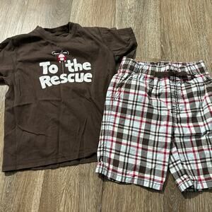 Gymboree Rescue Heroes Set Boys Size 5 Shirt & 4T Plaid Shorts EUC/GUC